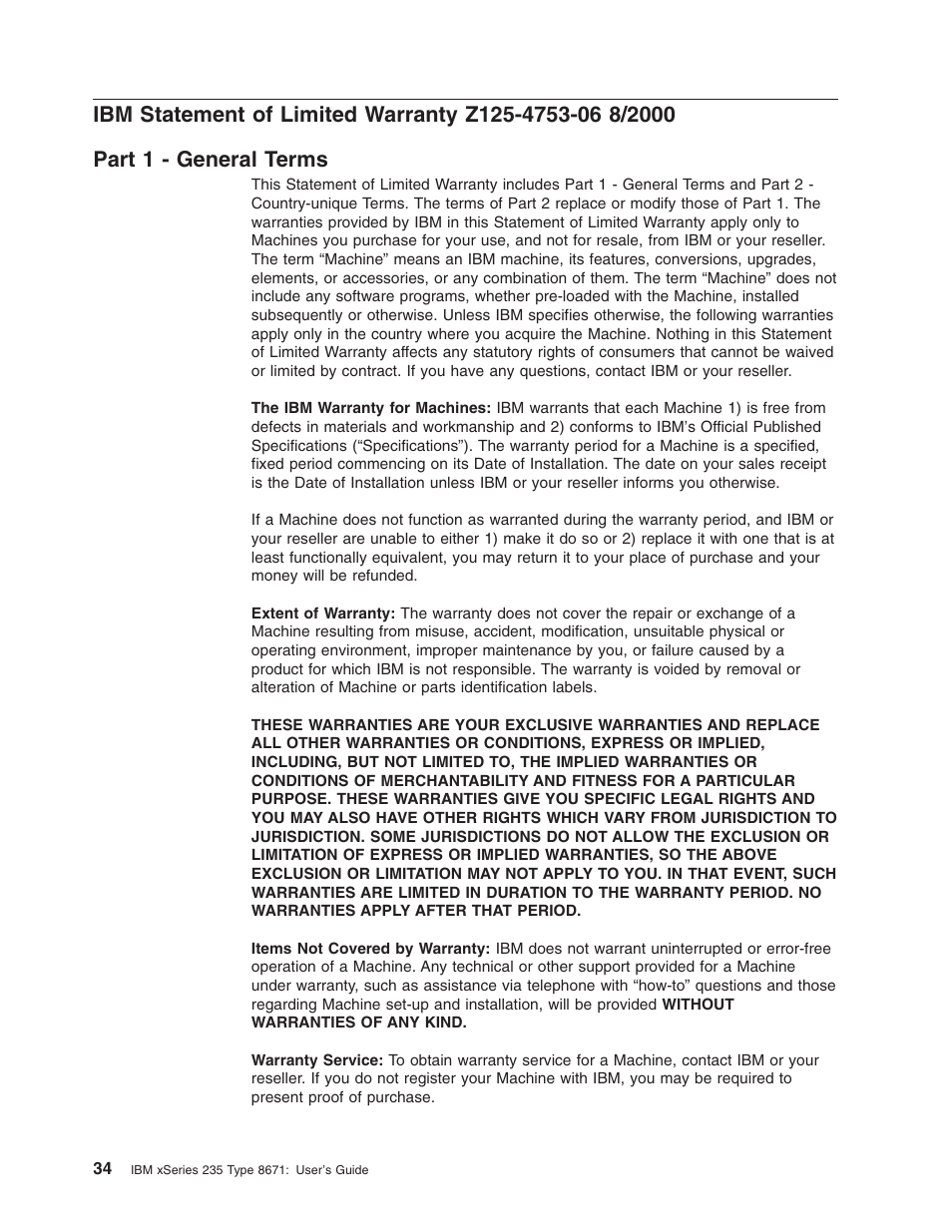 Part 1 - general terms, Statement, Limited | Warranty, Z125-4753-06, Part, General, Terms | IBM xSeries 235 User Manual | Page 46 / 66