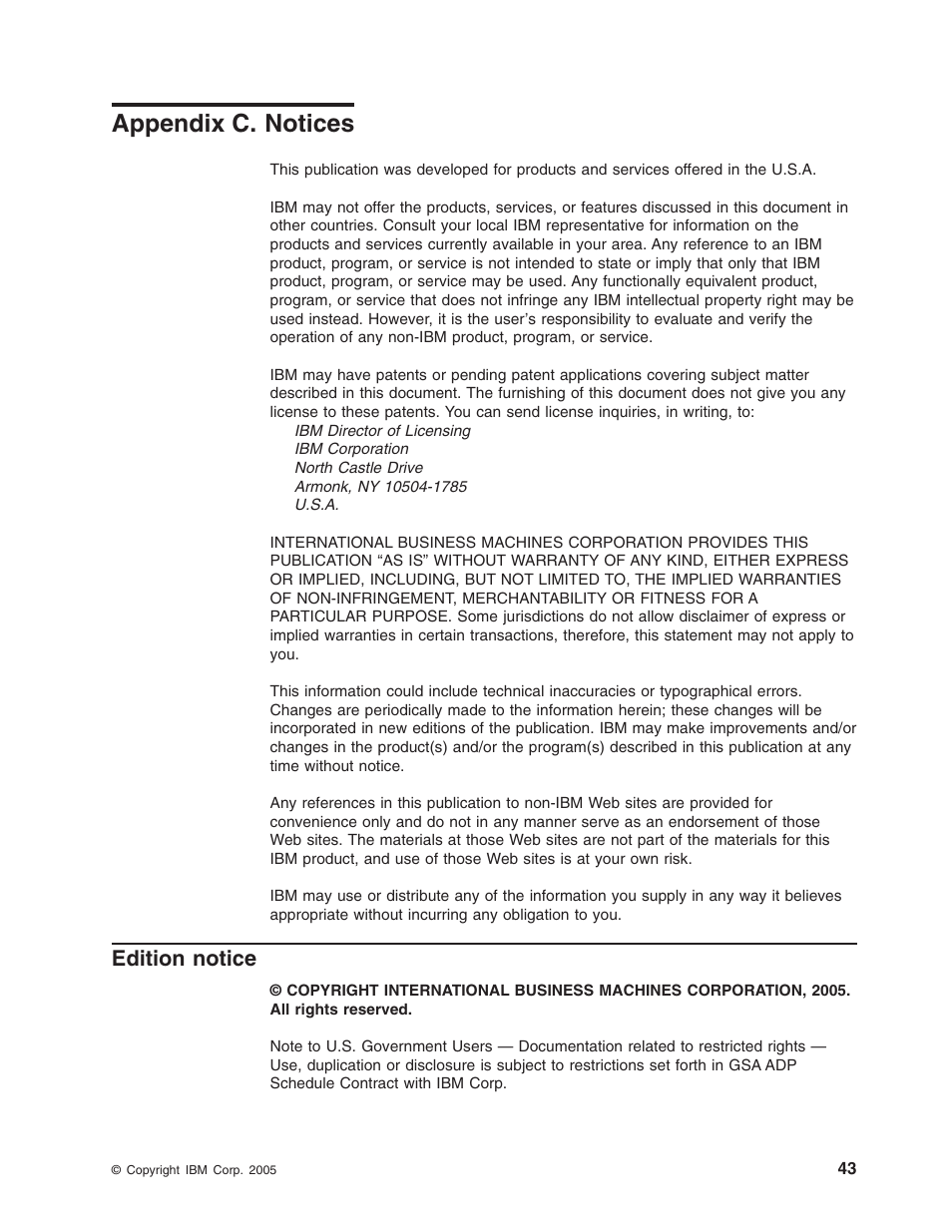 Appendix c. notices, Edition notice, Appendix | Notices, Edition, Notice | IBM xSeries 235 User Manual | Page 55 / 66