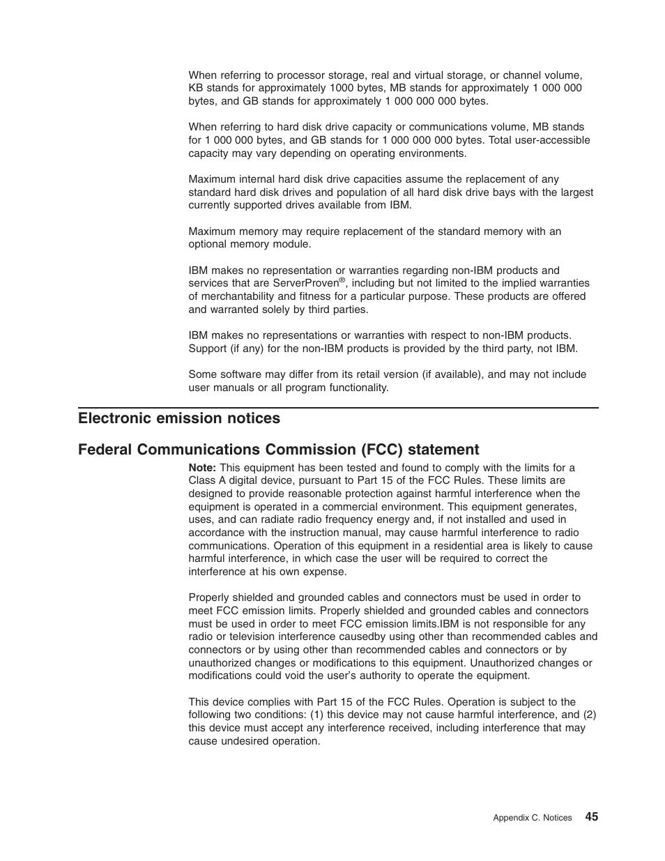 Electronic emission notices, Federal communications commission (fcc) statement, Electronic | Emission, Notices, Federal, Communications, Commission, Fcc), Statement | IBM xSeries 235 User Manual | Page 57 / 66