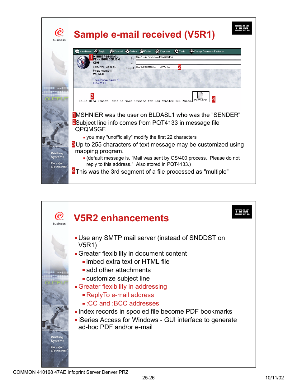 Sample e-mail received (v5r1) v5r2 enhancements | IBM 47AE - 410168 User Manual | Page 13 / 27
