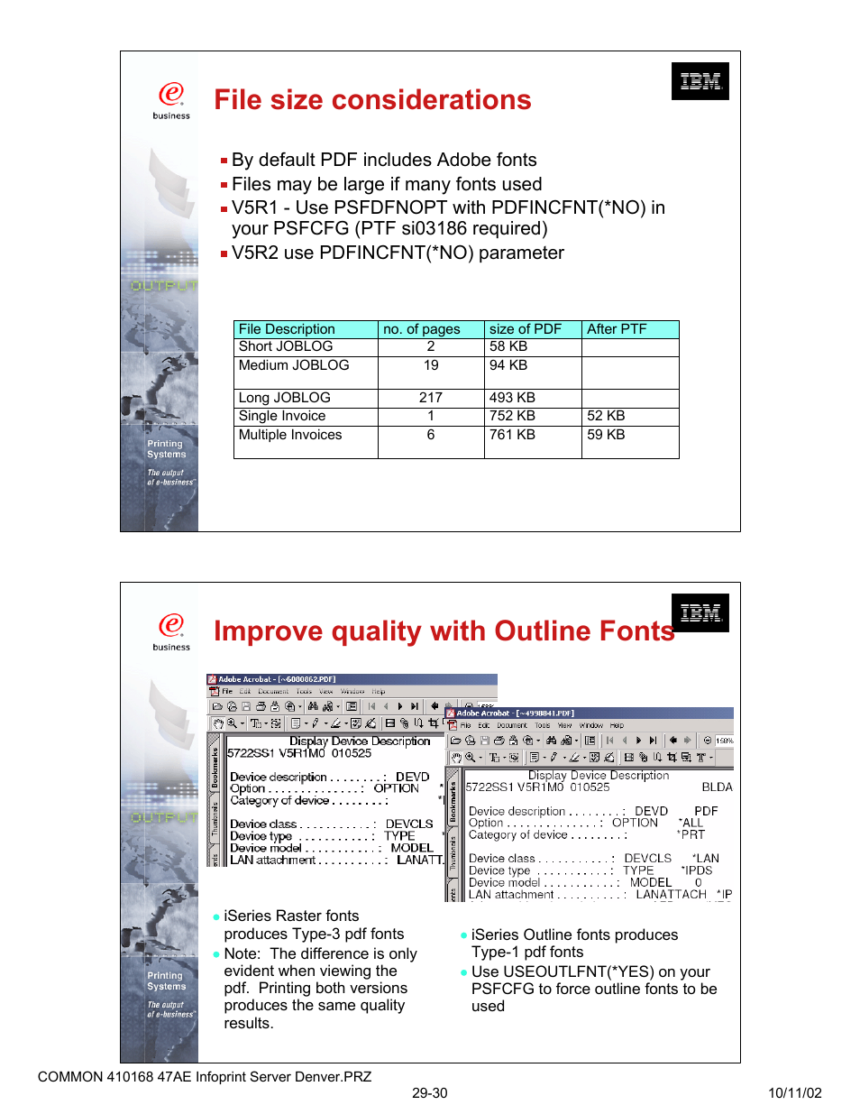 File size considerations, Improve quality with outline fonts | IBM 47AE - 410168 User Manual | Page 15 / 27