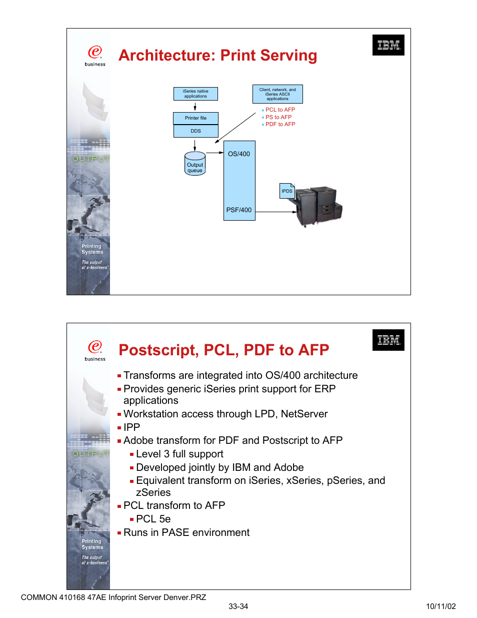 Architecture: print serving, Postscript, pcl, pdf to afp | IBM 47AE - 410168 User Manual | Page 17 / 27
