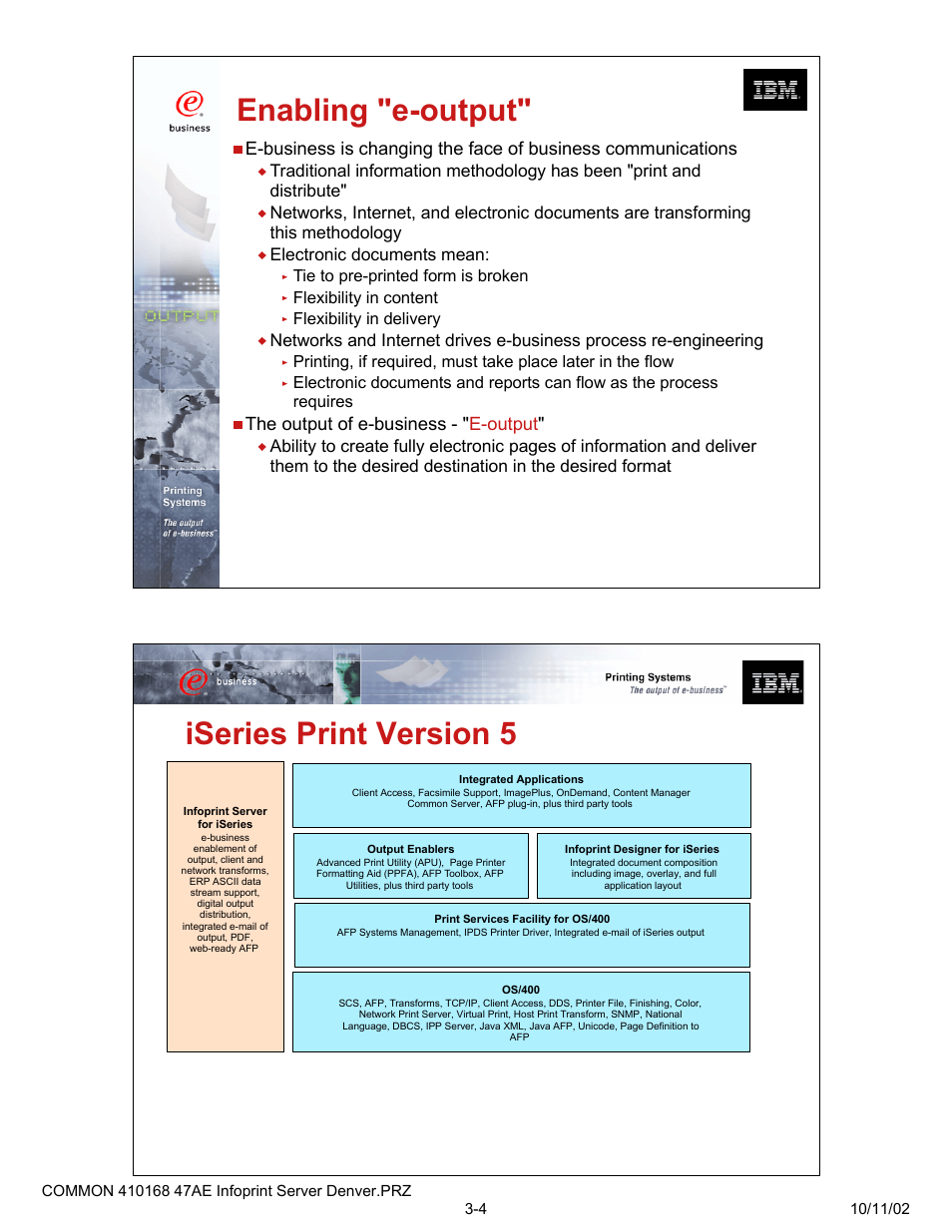 Enabling "e-output, Iseries print version 5, The output of e-business - " e-output | IBM 47AE - 410168 User Manual | Page 2 / 27