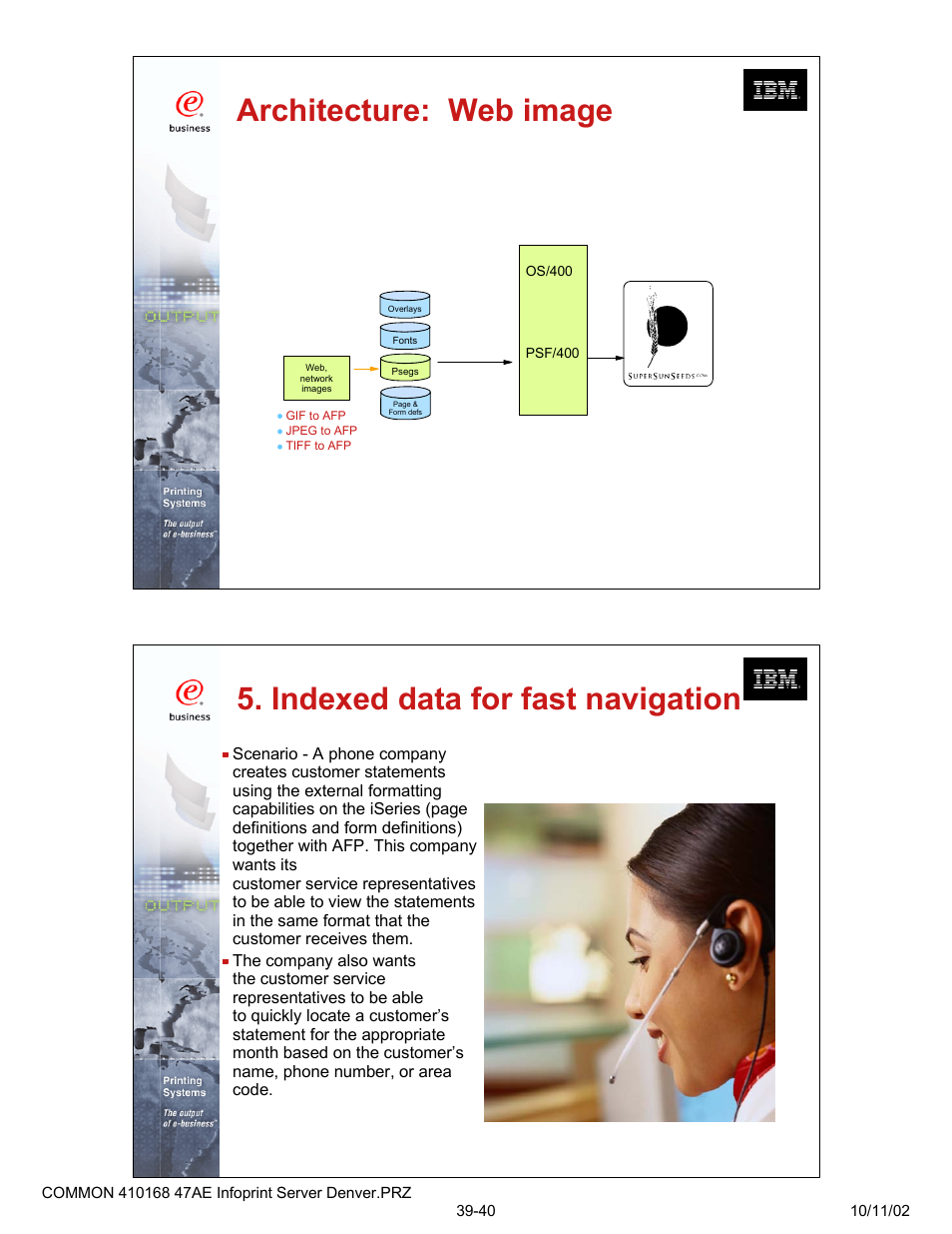 Architecture: web image, Indexed data for fast navigation | IBM 47AE - 410168 User Manual | Page 20 / 27
