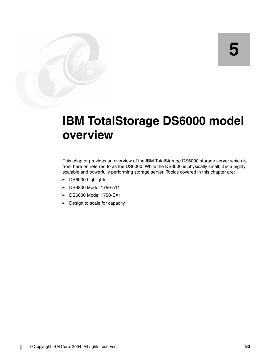 Chapter 5. ibm totalstorage ds6000 model overview, Ibm totalstorage ds6000 model overview | IBM TotalStorage DS6000 Series User Manual | Page 107 / 406