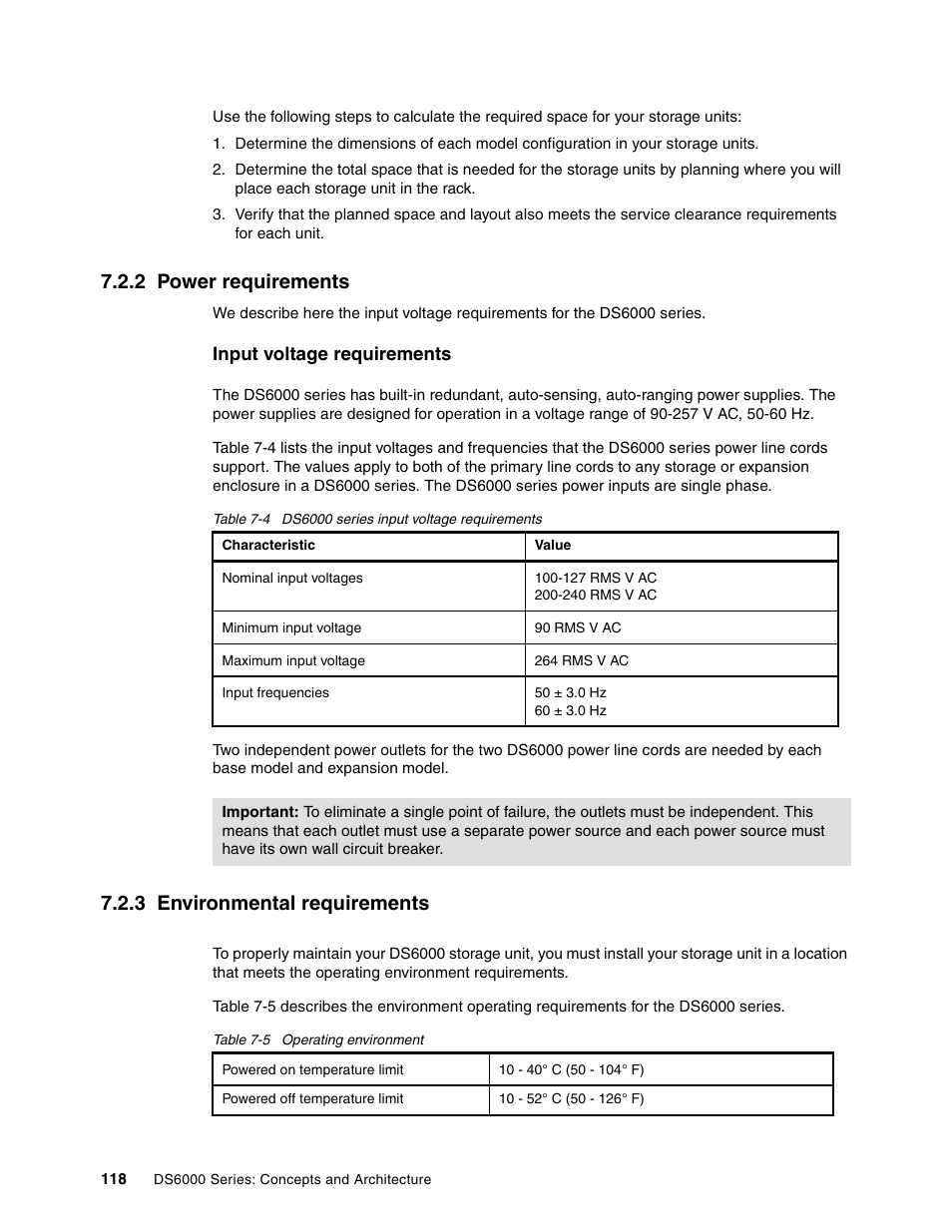 2 power requirements, 3 environmental requirements | IBM TotalStorage DS6000 Series User Manual | Page 142 / 406