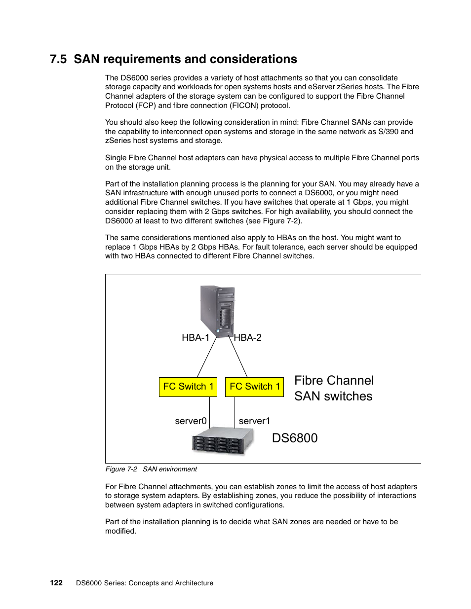 5 san requirements and considerations, Ds6800 fibre channel san switches | IBM TotalStorage DS6000 Series User Manual | Page 146 / 406