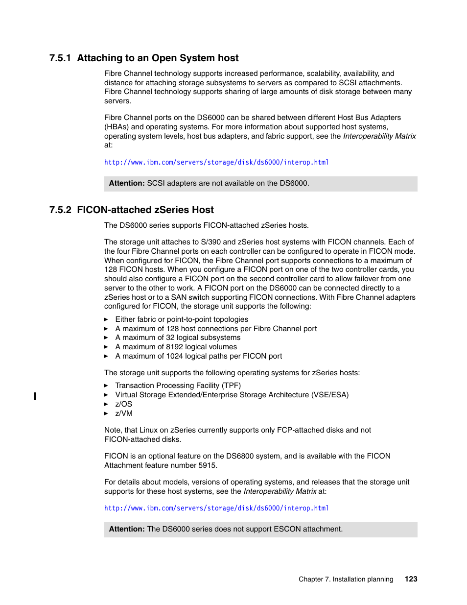 1 attaching to an open system host, 2 ficon-attached zseries host | IBM TotalStorage DS6000 Series User Manual | Page 147 / 406