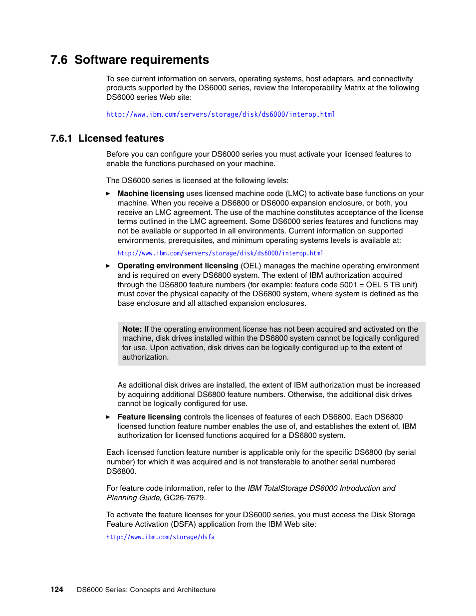 6 software requirements, 1 licensed features | IBM TotalStorage DS6000 Series User Manual | Page 148 / 406