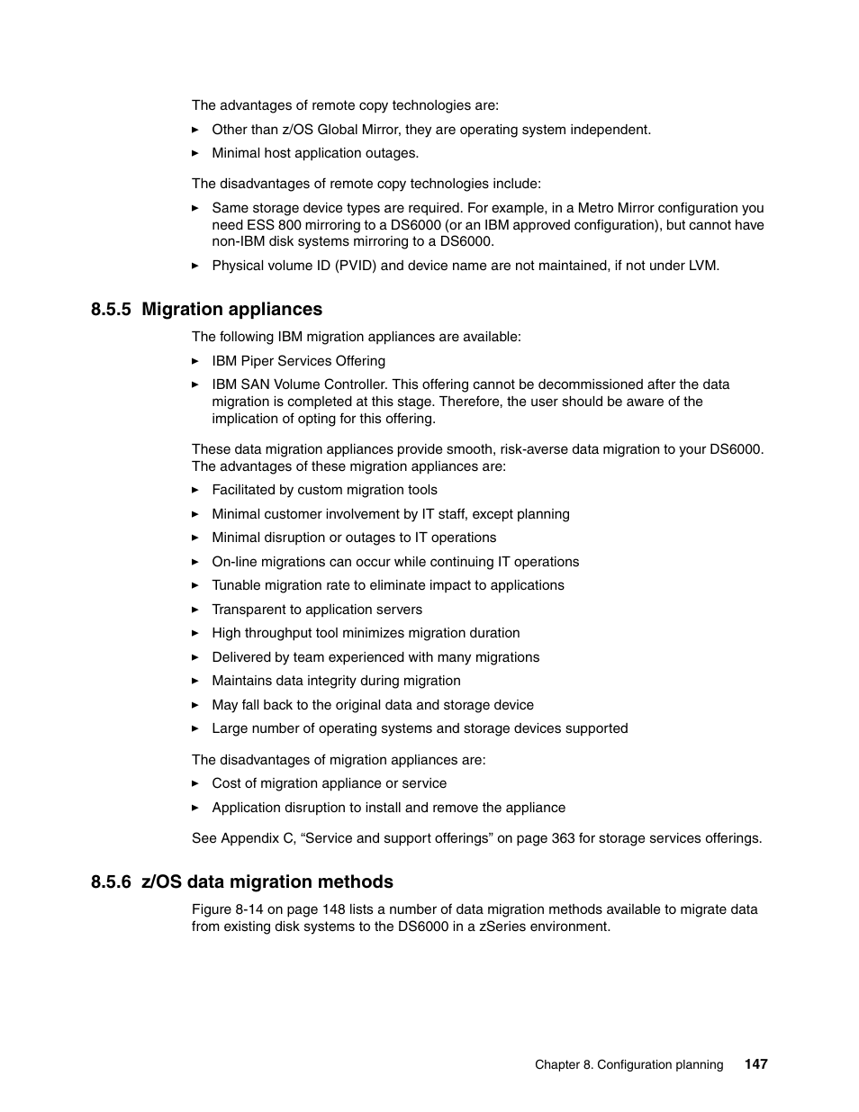 5 migration appliances, 6 z/os data migration methods | IBM TotalStorage DS6000 Series User Manual | Page 171 / 406