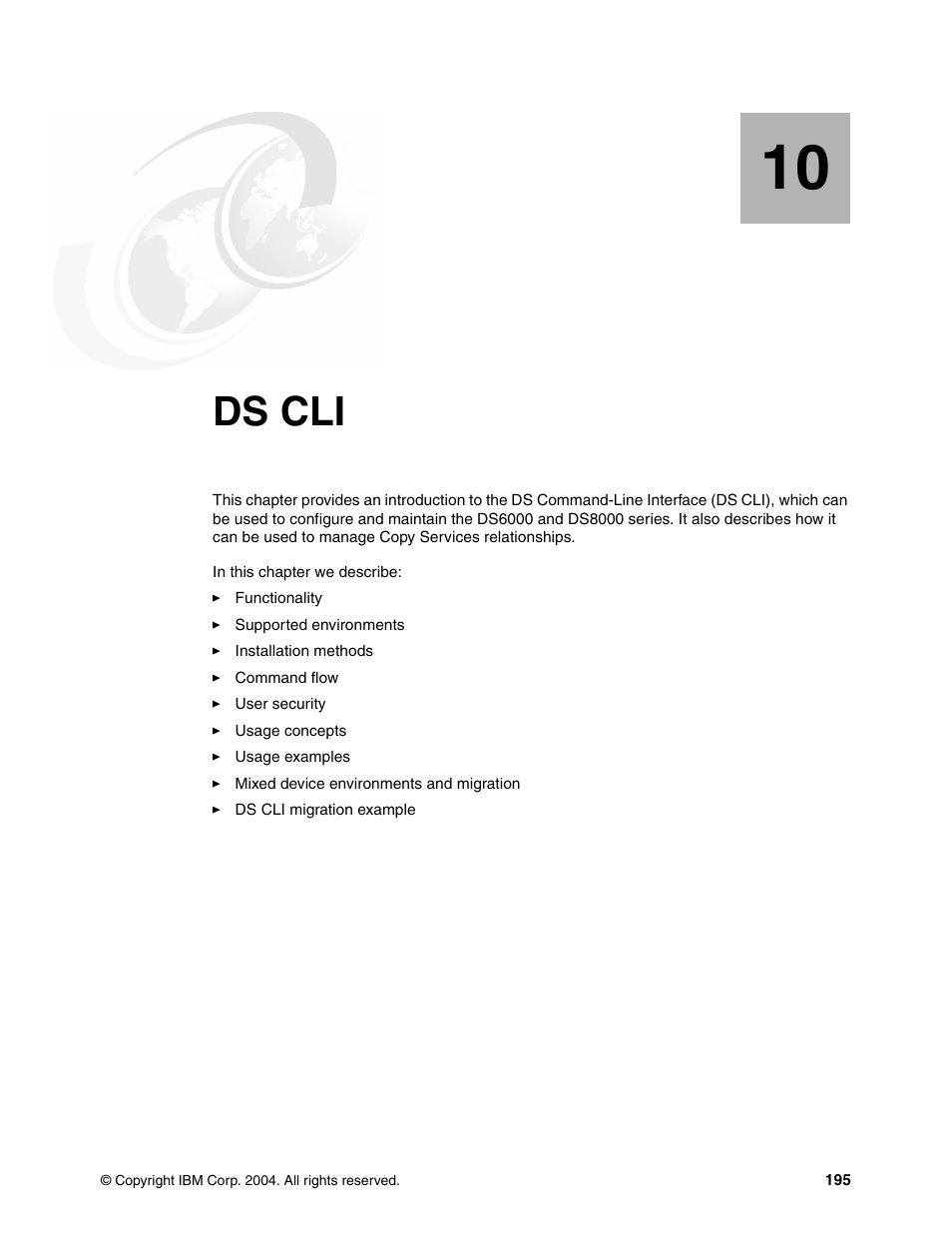 Chapter 10. ds cli, Ds cli | IBM TotalStorage DS6000 Series User Manual | Page 219 / 406
