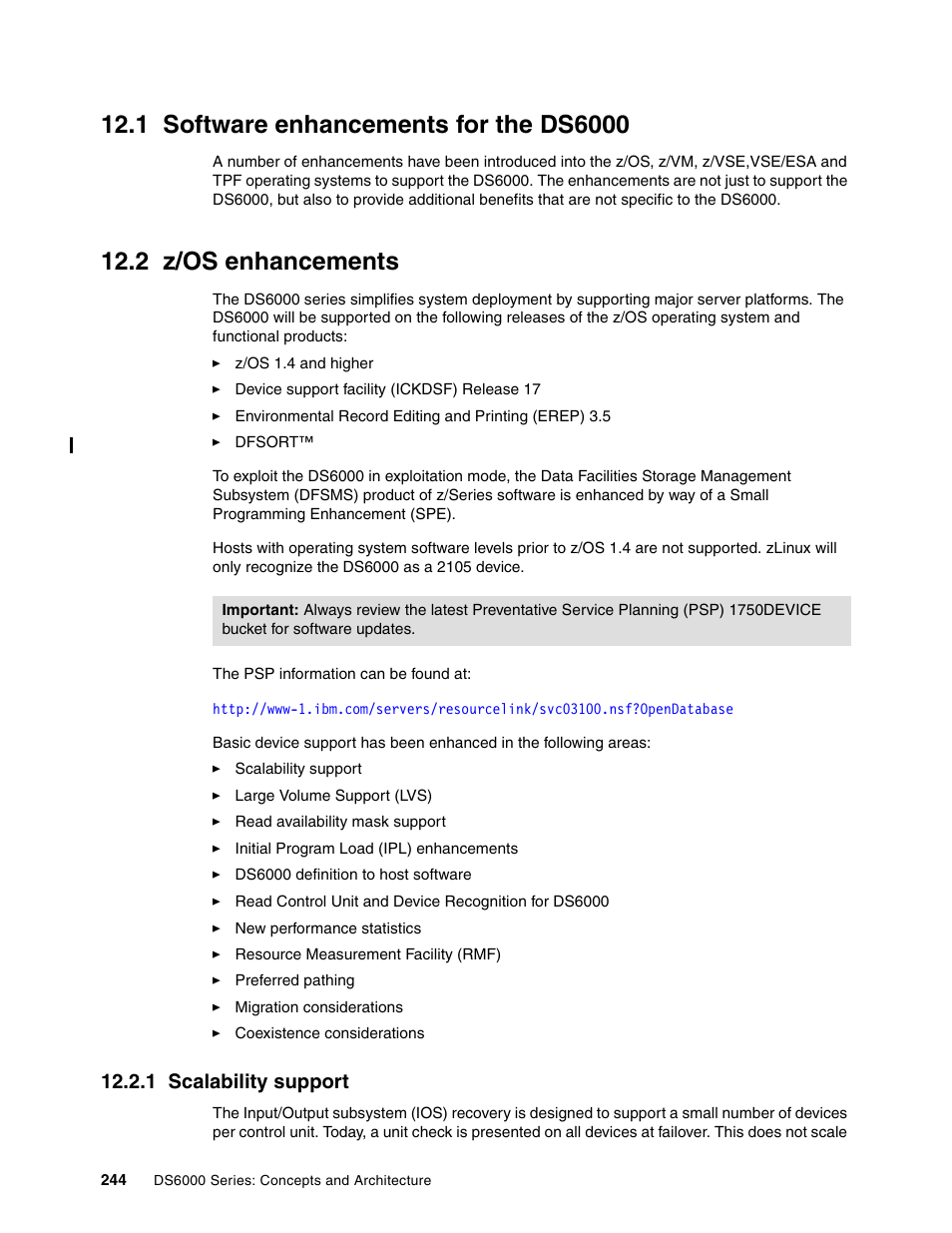 1 software enhancements for the ds6000, 2 z/os enhancements, 1 scalability support | IBM TotalStorage DS6000 Series User Manual | Page 268 / 406