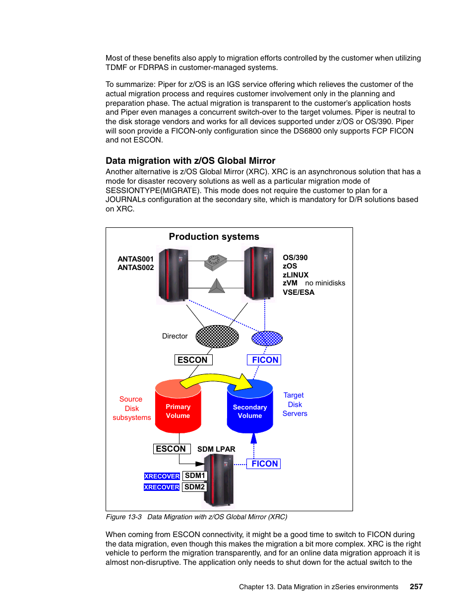 Production systems, Data migration with z/os global mirror | IBM TotalStorage DS6000 Series User Manual | Page 281 / 406