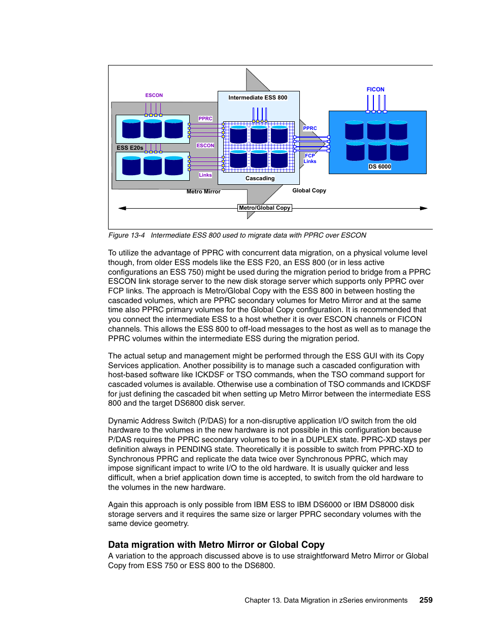 Data migration with metro mirror or global copy | IBM TotalStorage DS6000 Series User Manual | Page 283 / 406
