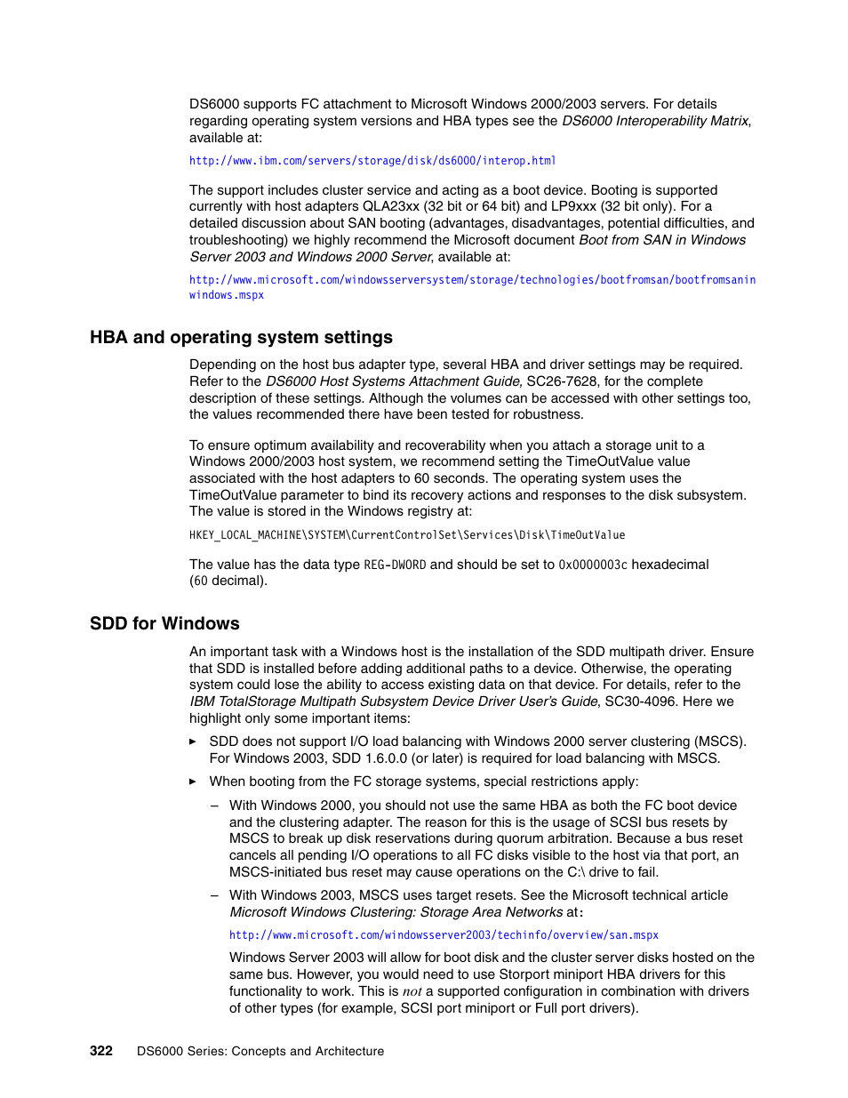 Hba and operating system settings, Sdd for windows, Hba and operating system settings sdd for windows | IBM TotalStorage DS6000 Series User Manual | Page 346 / 406