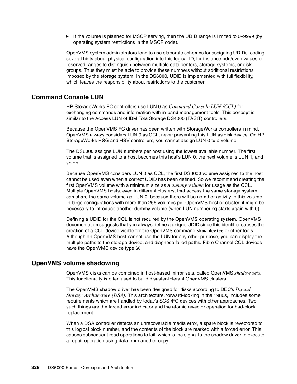 Command console lun, Openvms volume shadowing, Command console lun openvms volume shadowing | IBM TotalStorage DS6000 Series User Manual | Page 350 / 406