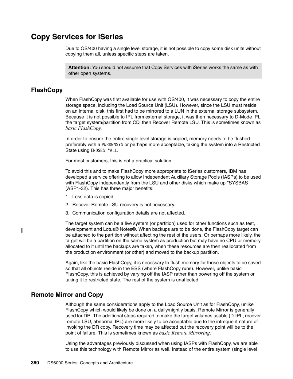 Copy services for iseries, Flashcopy, Remote mirror and copy | Flashcopy remote mirror and copy | IBM TotalStorage DS6000 Series User Manual | Page 384 / 406