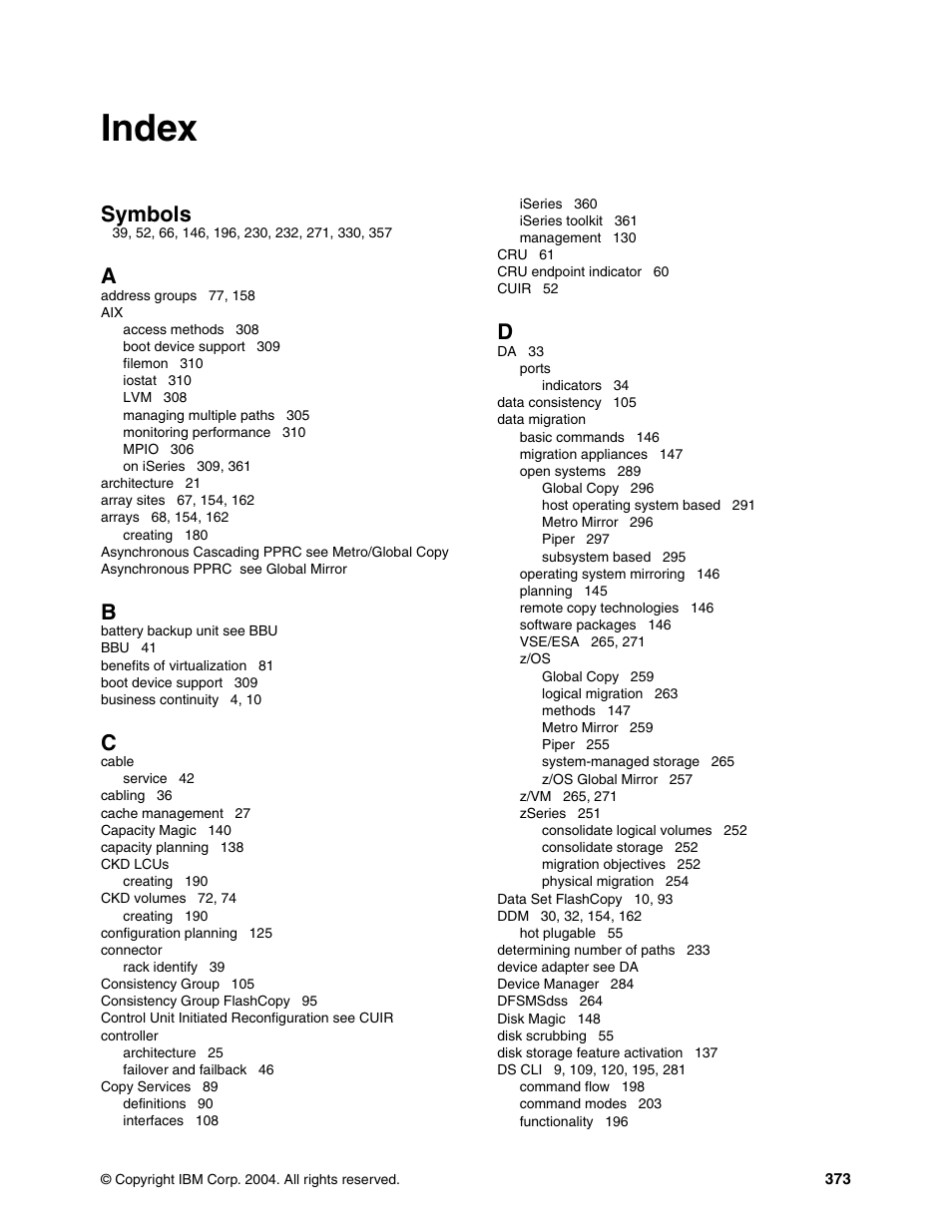 Index, Symbols | IBM TotalStorage DS6000 Series User Manual | Page 397 / 406