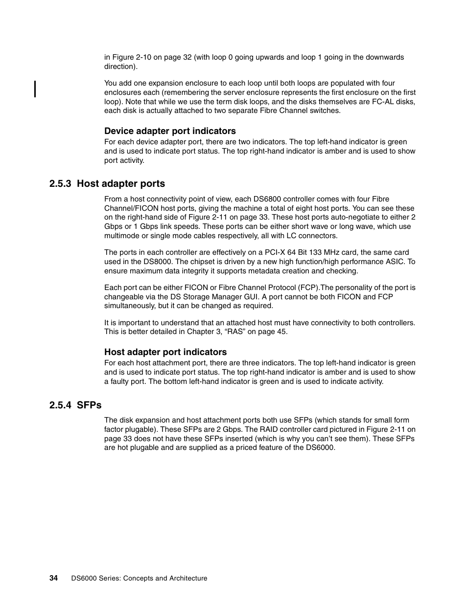 3 host adapter ports, 4 sfps, 3 host adapter ports 2.5.4 sfps | IBM TotalStorage DS6000 Series User Manual | Page 58 / 406