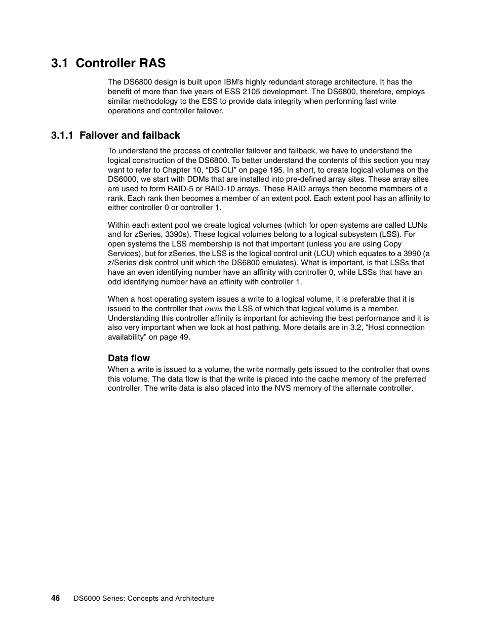 1 controller ras, 1 failover and failback, Controller ras | IBM TotalStorage DS6000 Series User Manual | Page 70 / 406