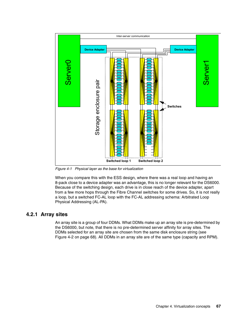 1 array sites, Server0 server1, Storage enclosure pair | IBM TotalStorage DS6000 Series User Manual | Page 91 / 406