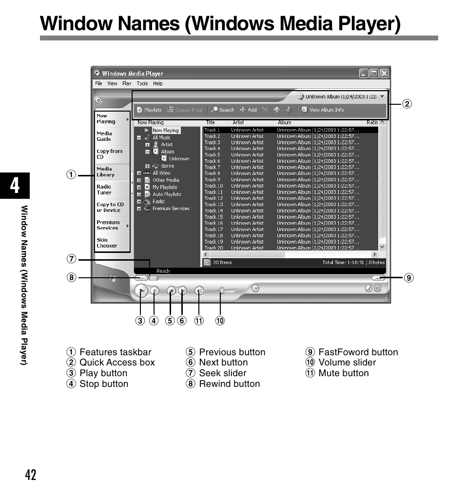 Window names (windows media player) | IBM DM-10 User Manual | Page 42 / 62