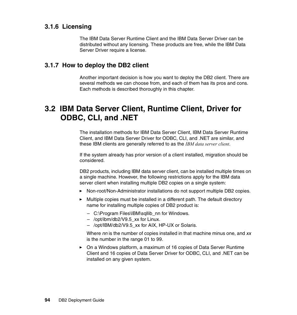 6 licensing, 7 how to deploy the db2 client, 6 licensing 3.1.7 how to deploy the db2 client | IBM Data Server DB2 User Manual | Page 108 / 298
