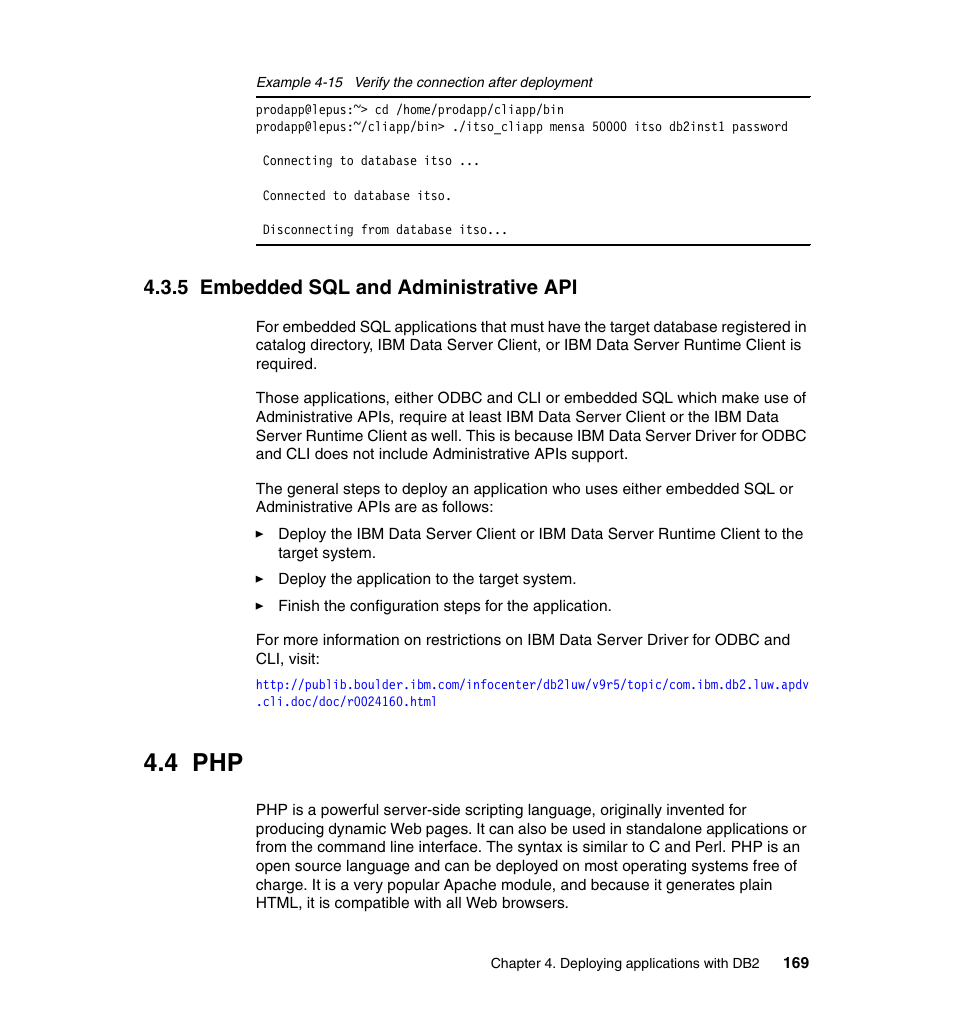 5 embedded sql and administrative api, 4 php | IBM Data Server DB2 User Manual | Page 183 / 298