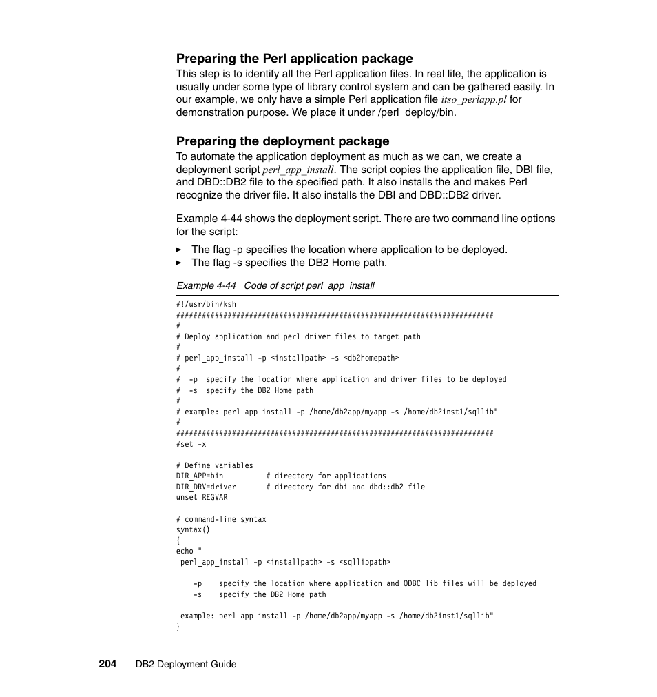 Preparing the perl application package, Preparing the deployment package | IBM Data Server DB2 User Manual | Page 218 / 298