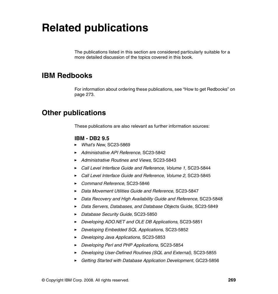 Related publications, Ibm redbooks, Other publications | Ibm redbooks other publications | IBM Data Server DB2 User Manual | Page 283 / 298