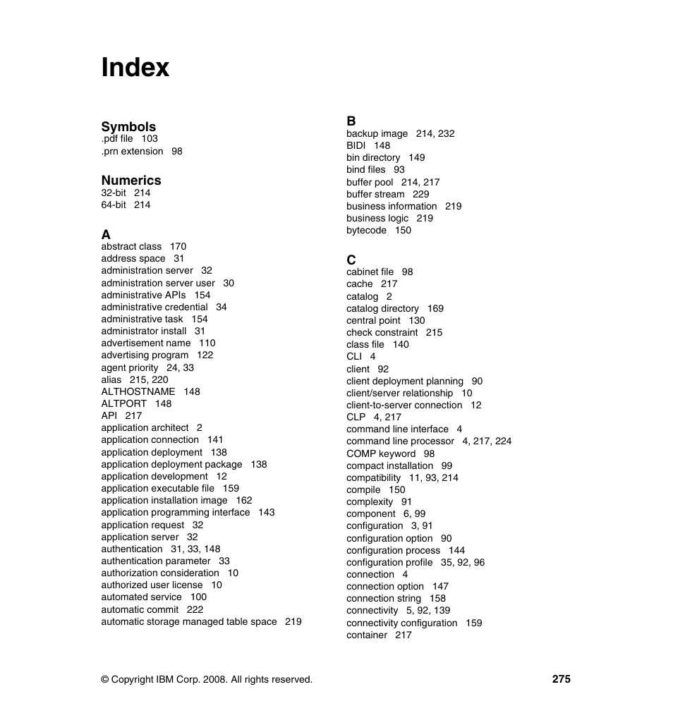Index | IBM Data Server DB2 User Manual | Page 289 / 298