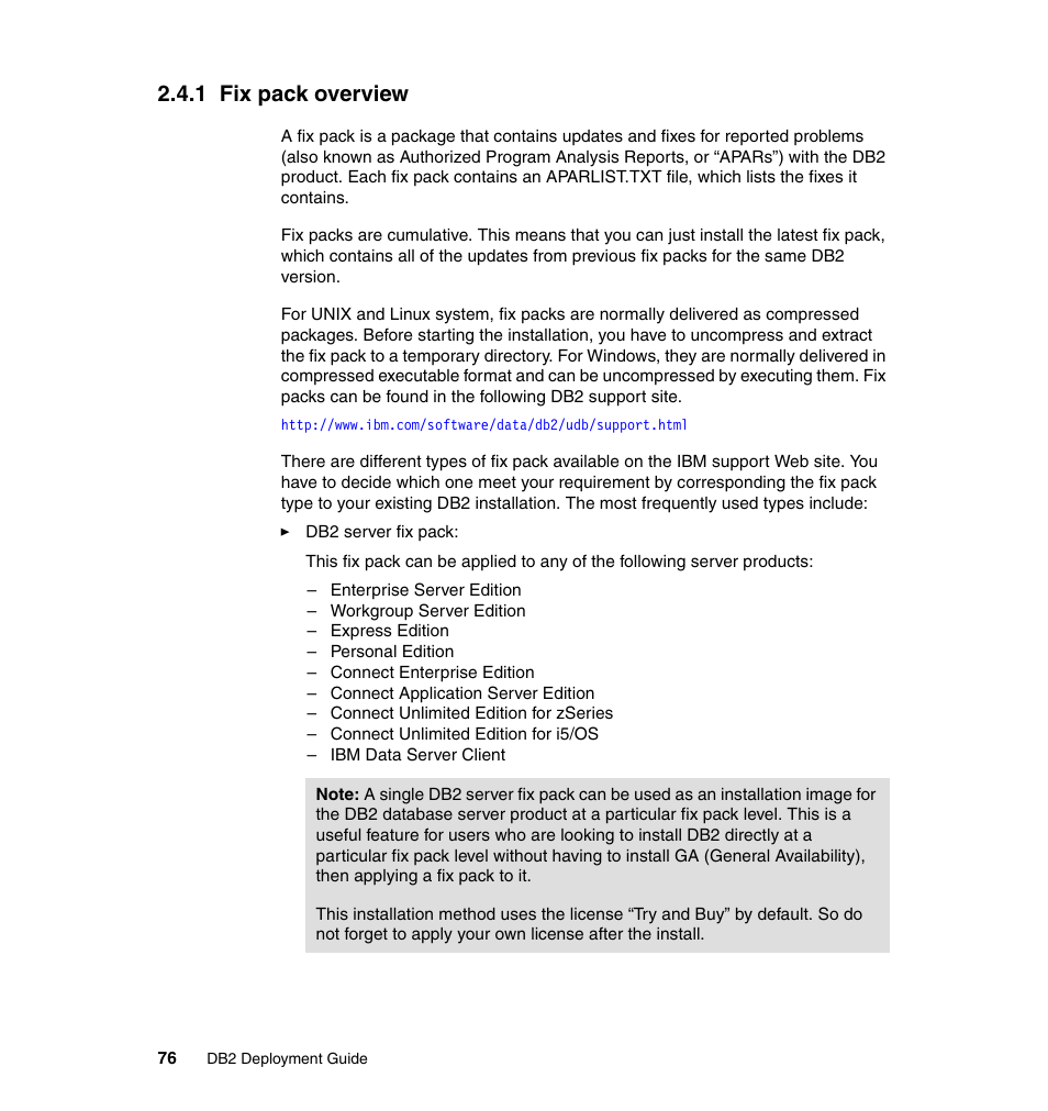 1 fix pack overview | IBM Data Server DB2 User Manual | Page 90 / 298