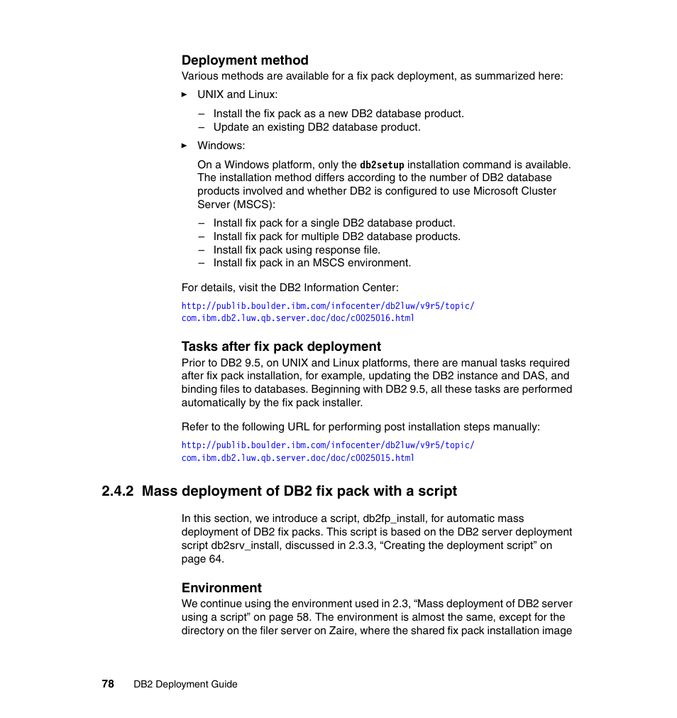2 mass deployment of db2 fix pack with a script | IBM Data Server DB2 User Manual | Page 92 / 298