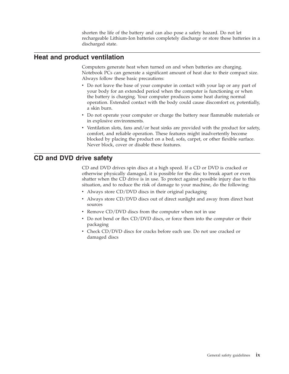 Heat and product ventilation, Cd and dvd drive safety, Heat | Product, Ventilation, Drive, Safety | IBM C400 User Manual | Page 11 / 94