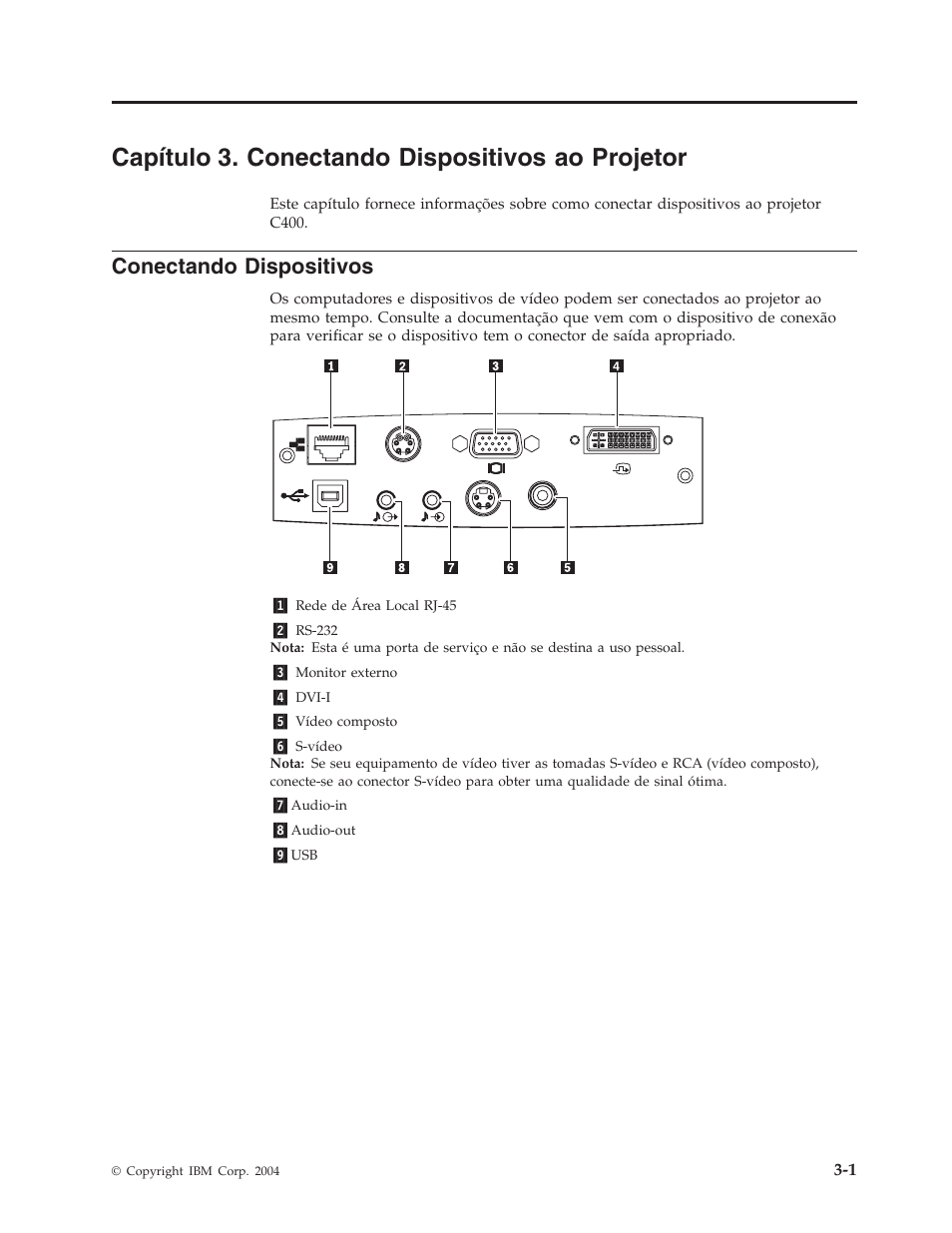 Capítulo 3. conectando dispositivos ao projetor, Conectando dispositivos, Capítulo | Conectando, Dispositivos, Projetor | IBM C400 User Manual | Page 27 / 94