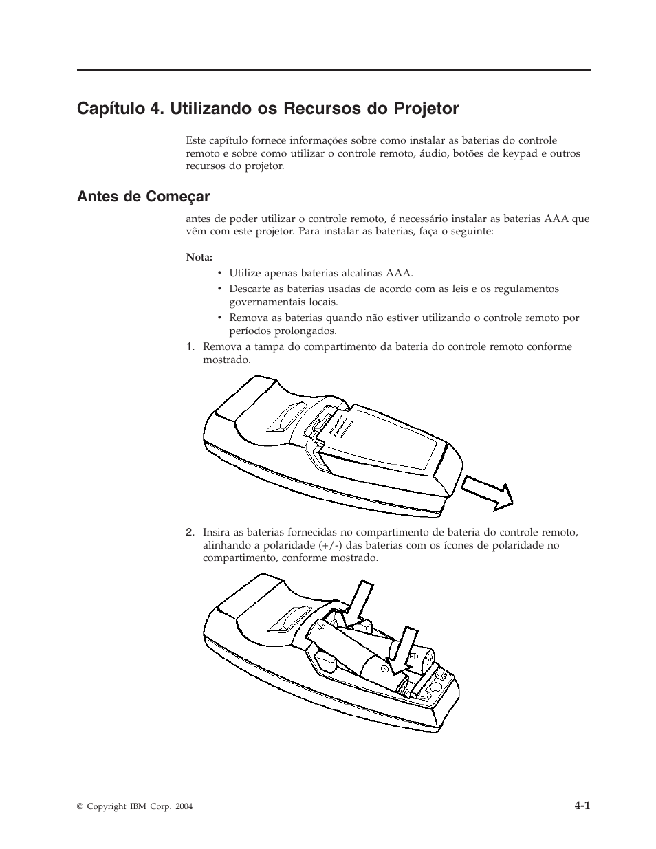 Capítulo 4. utilizando os recursos do projetor, Antes de começar, Capítulo | Utilizando, Recursos, Projetor, Antes, Começar | IBM C400 User Manual | Page 29 / 94