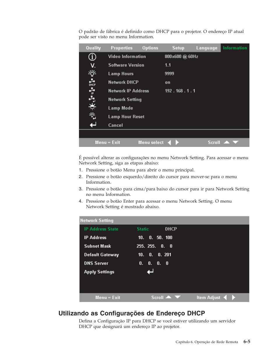 Utilizando as configurações de endereço dhcp, Utilizando, Configurações | Endereço, Dhcp | IBM C400 User Manual | Page 49 / 94