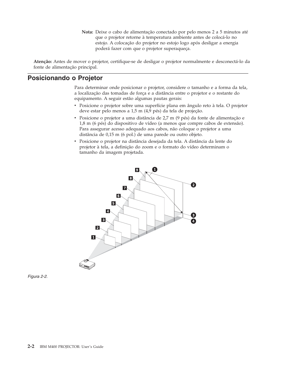 Posicionando o projetor, Posicionando, Projetor | IBM M400 User Manual | Page 22 / 84