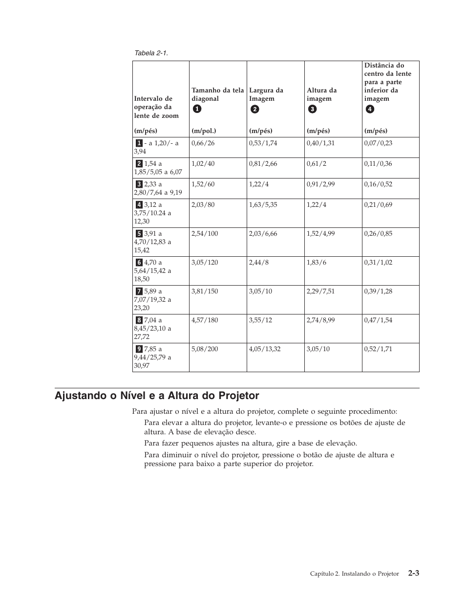 Ajustando o nível e a altura do projetor, Ajustando, Nível | Altura, Projetor | IBM M400 User Manual | Page 23 / 84