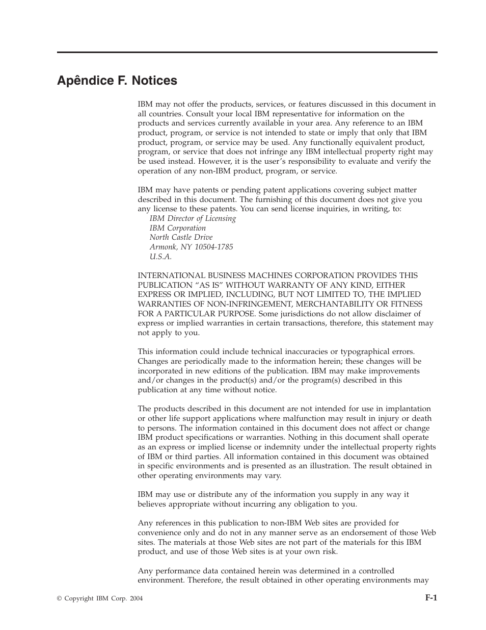 Apêndice f. notices, Apêndice, Notices | IBM M400 User Manual | Page 77 / 84