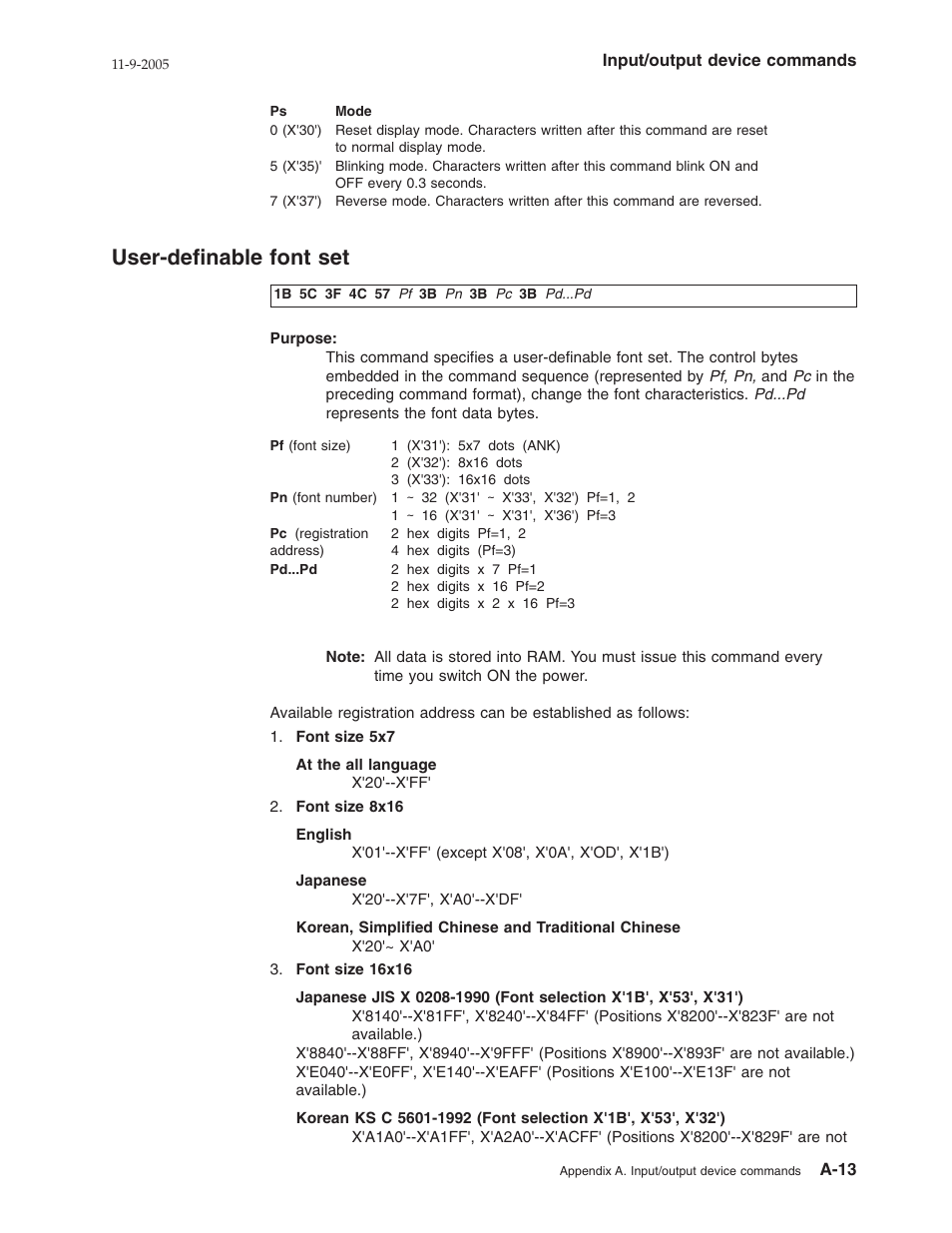User-definable font set, User-definable, Font | A-13 | IBM 32x User Manual | Page 45 / 68
