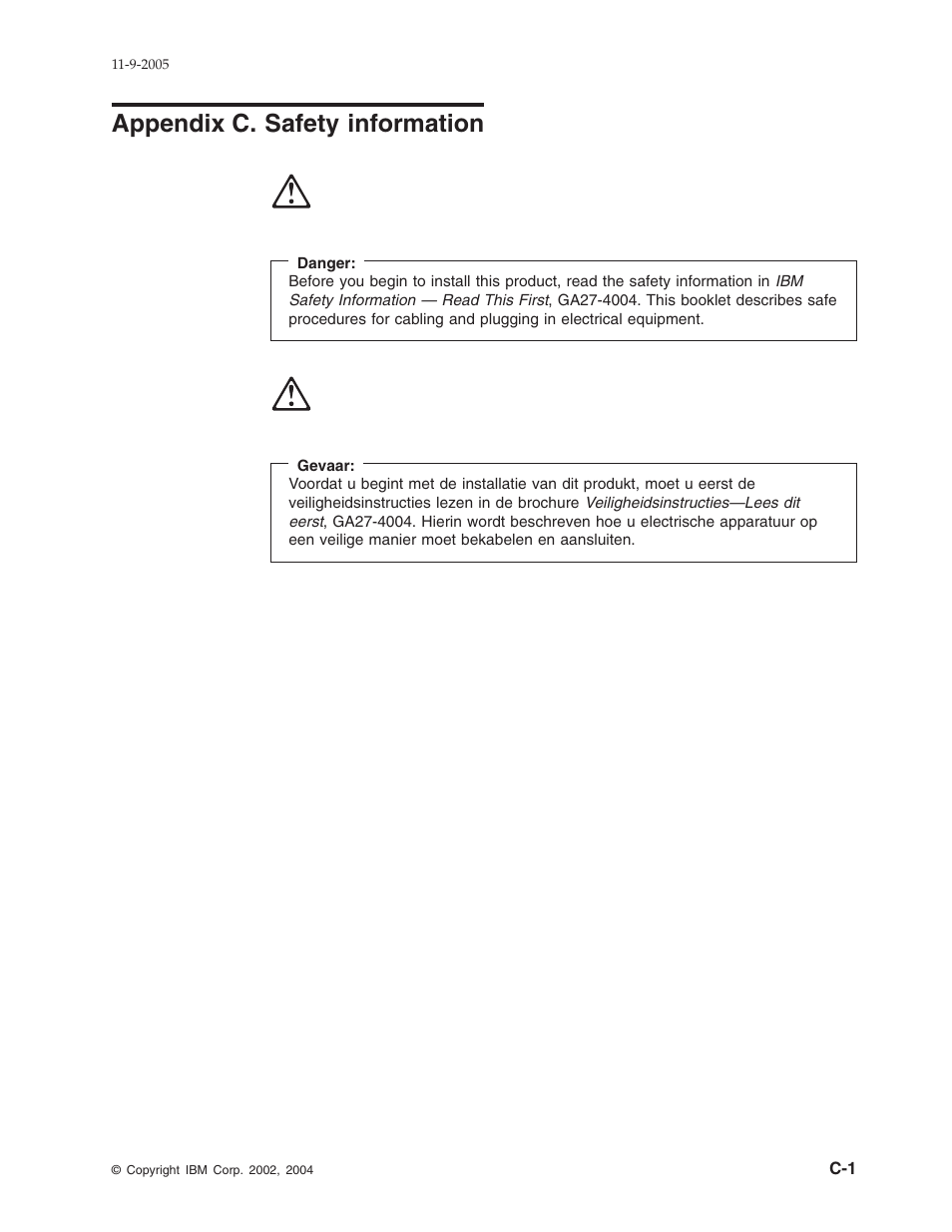 Appendix c. safety information, Appendix, Safety | Information | IBM 32x User Manual | Page 55 / 68