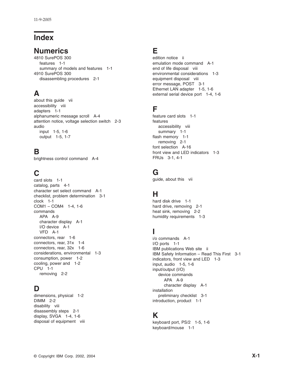 Index, Numerics | IBM 32x User Manual | Page 63 / 68