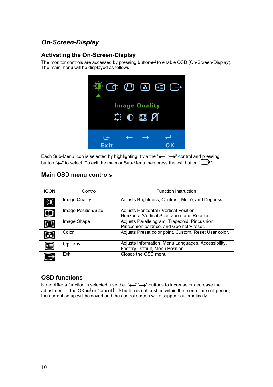 On-screen-display | IBM C190 User Manual | Page 11 / 22