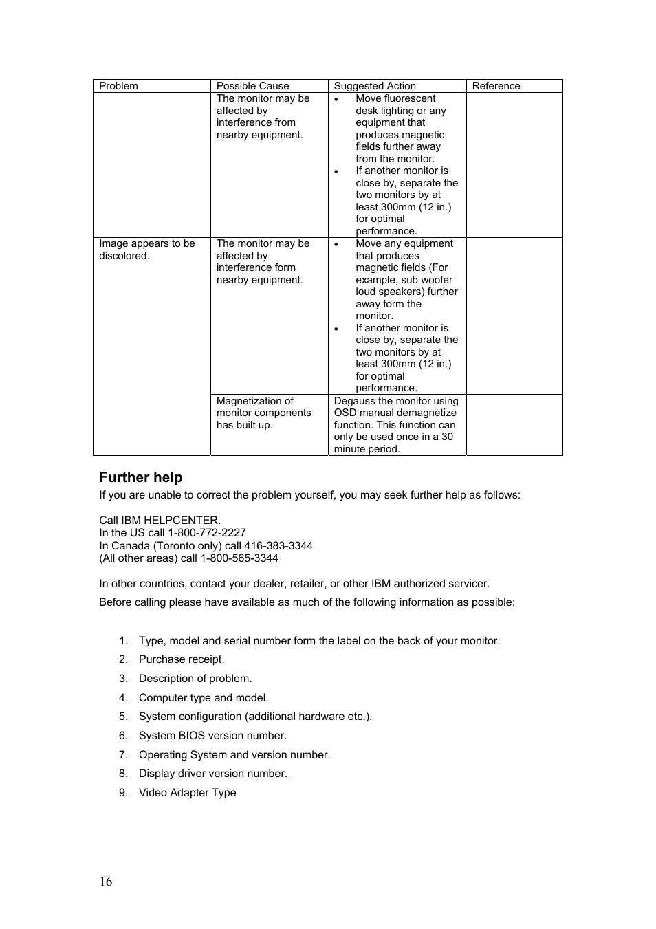Further help | IBM C190 User Manual | Page 17 / 22