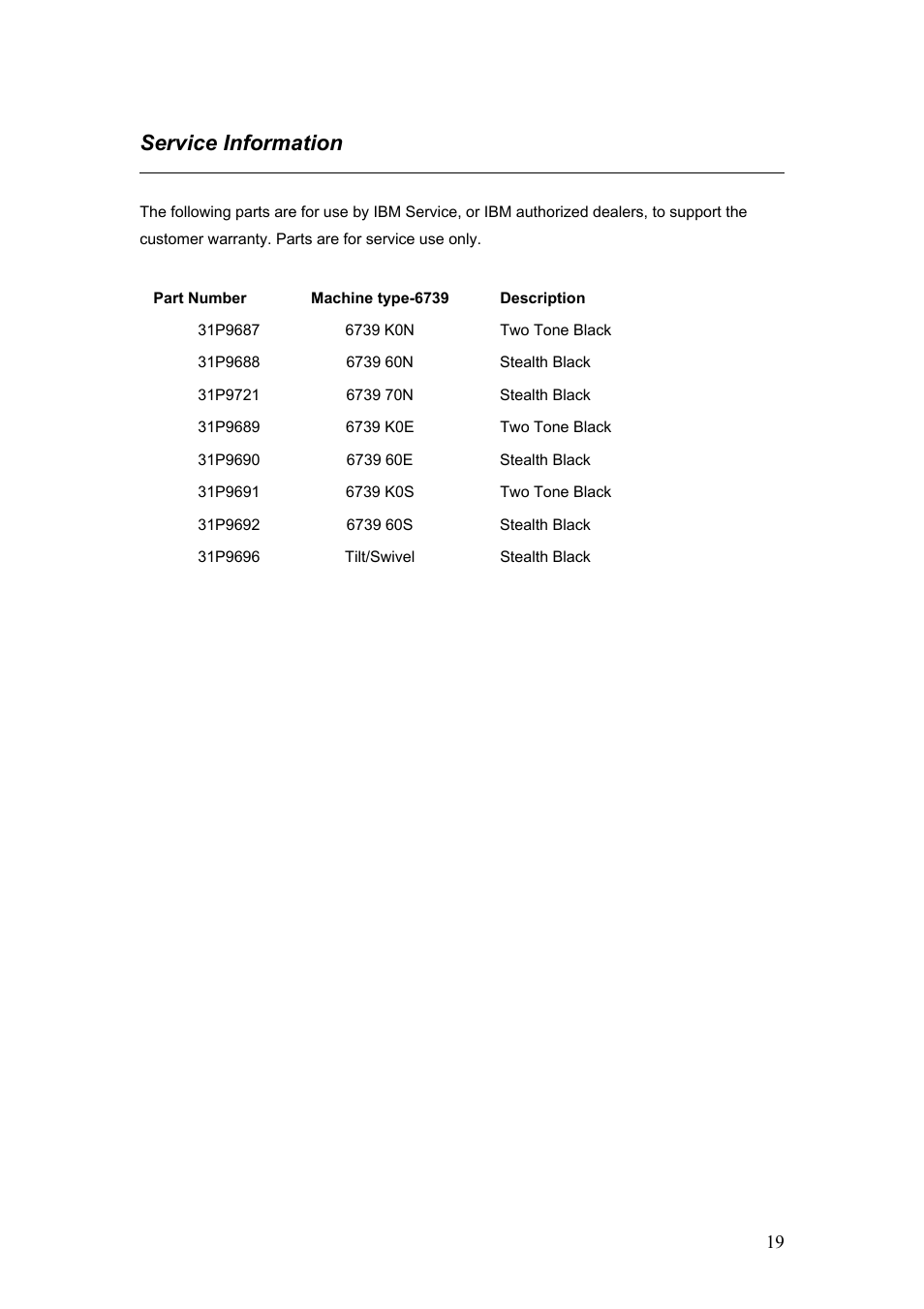 Service information | IBM C190 User Manual | Page 20 / 22