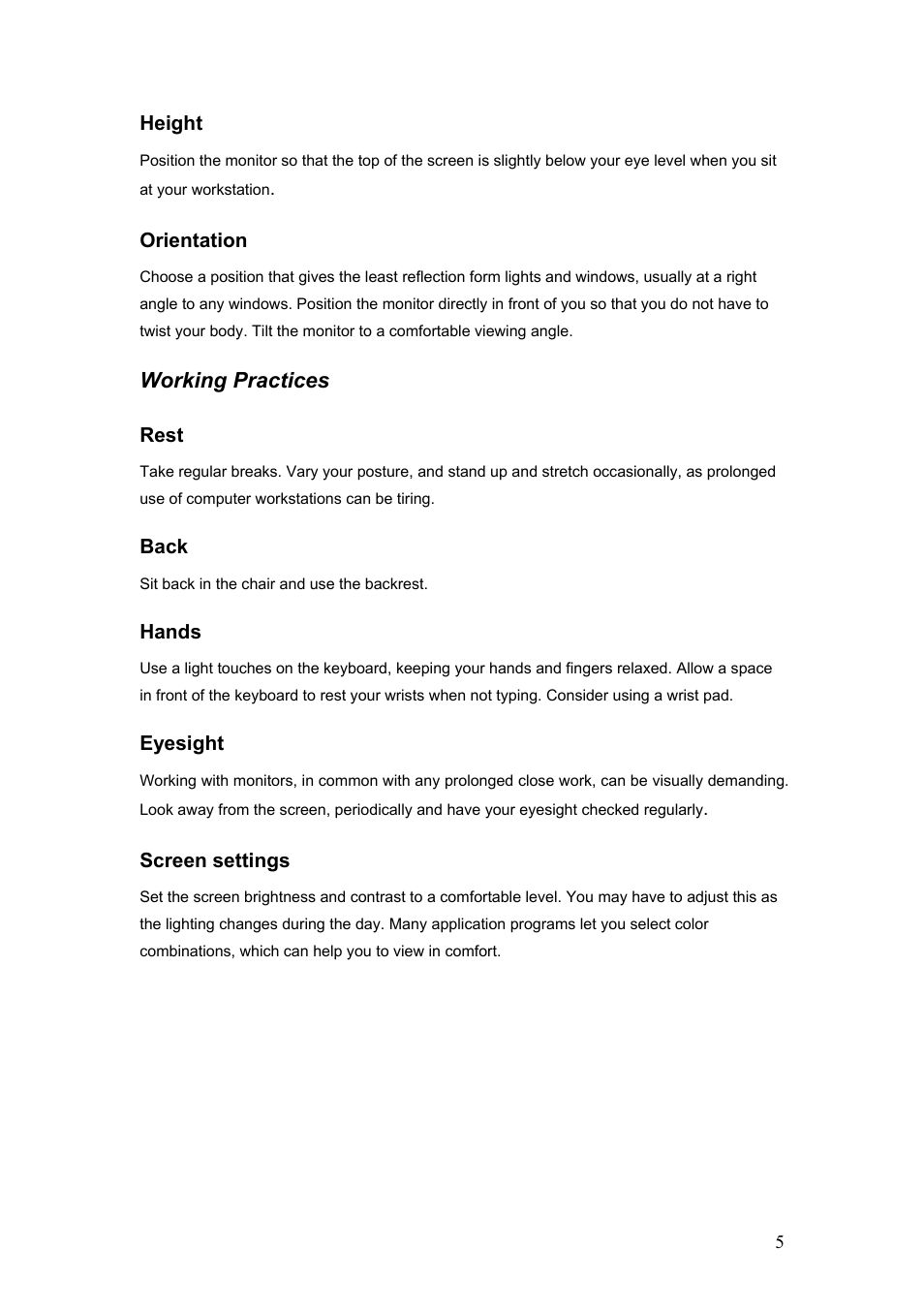 Working practices | IBM C190 User Manual | Page 6 / 22