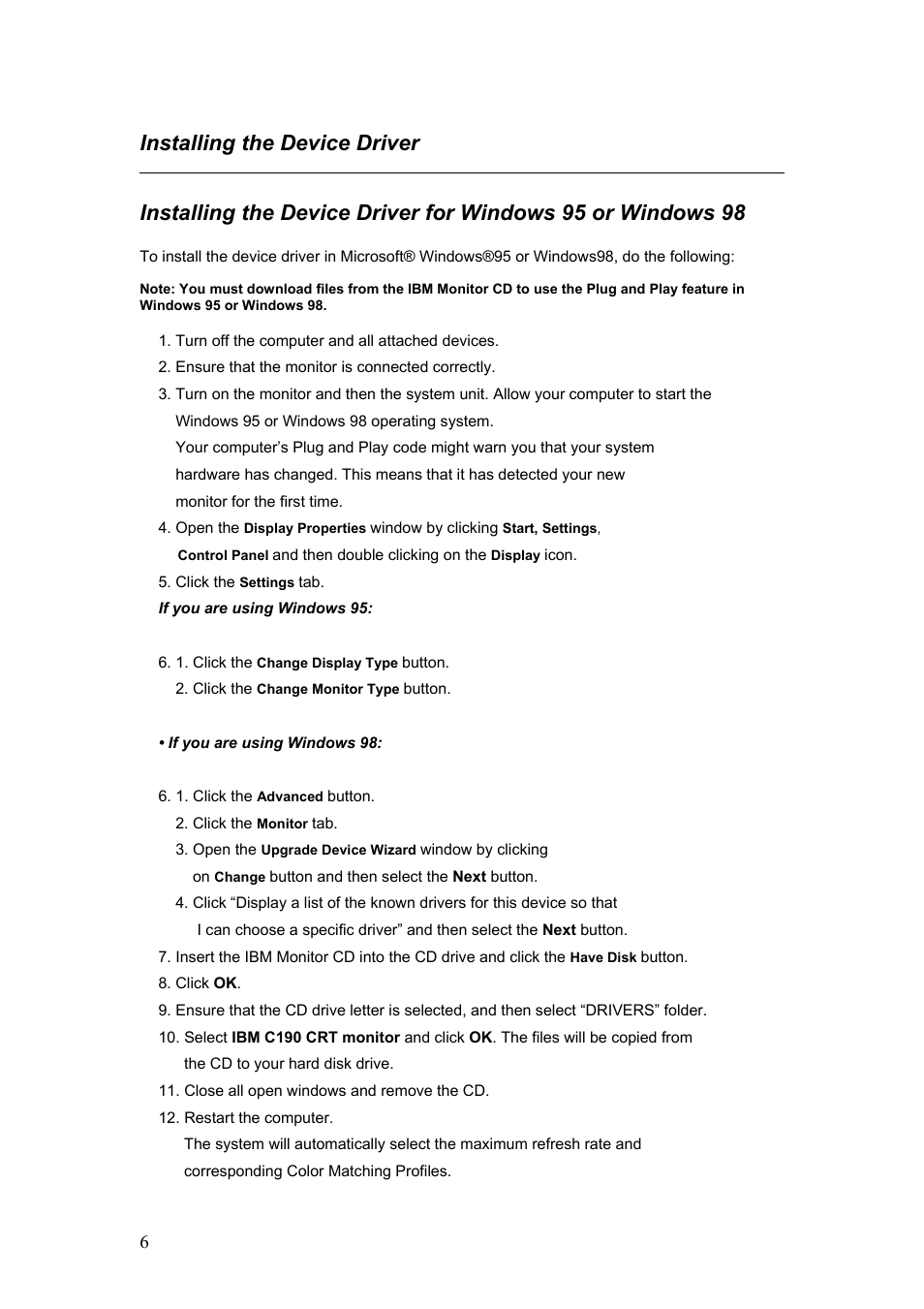 Installing the device driver | IBM C190 User Manual | Page 7 / 22