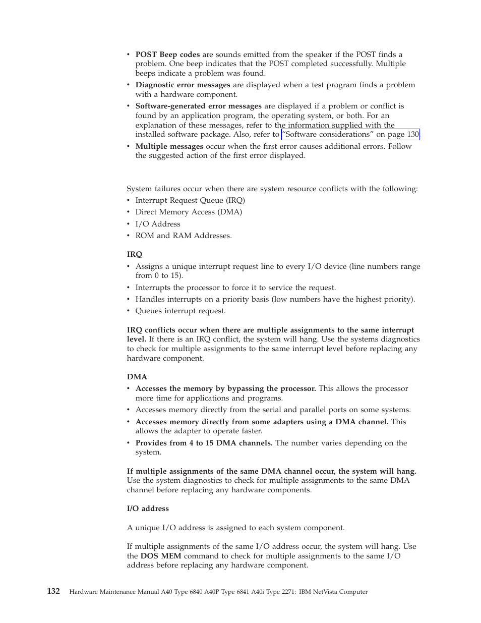 System resource conflicts, System, Resource | Conflicts | IBM A40 TYPE 6840 User Manual | Page 138 / 148