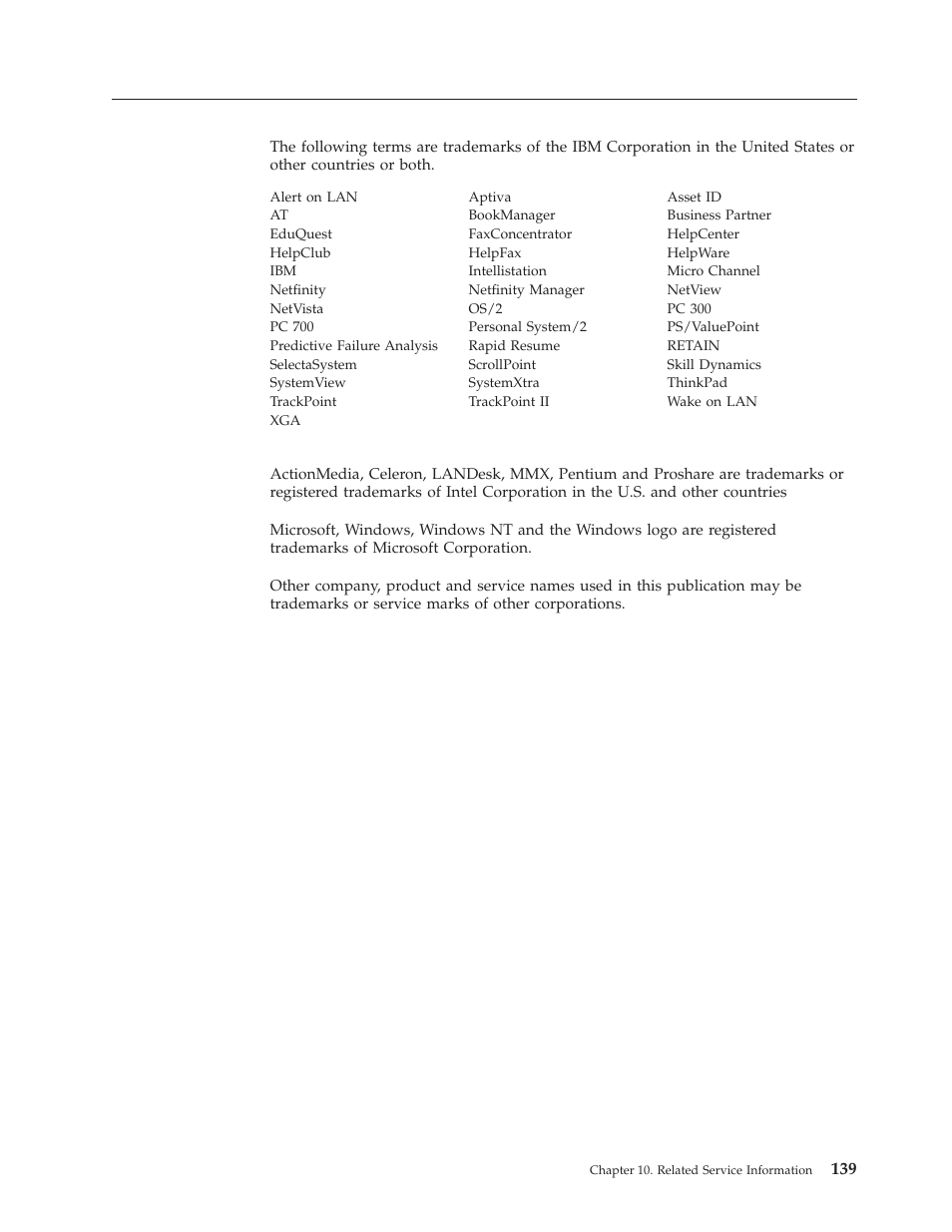 Trademarks | IBM A40 TYPE 6840 User Manual | Page 145 / 148